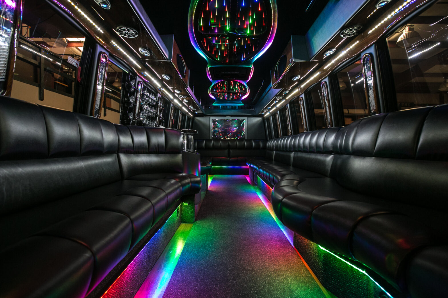 Interior of a party bus.